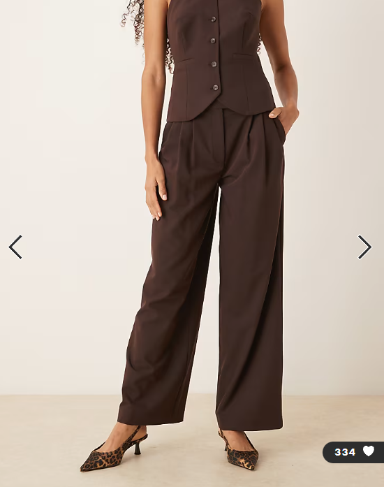 ASOS DESIGN tailored triple pleat wide leg trousers co-ord in chocolate