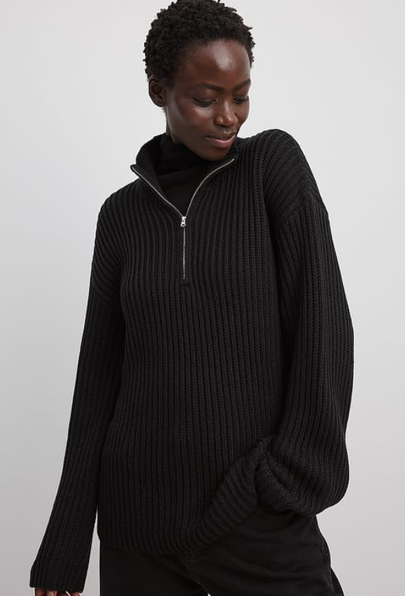 High Neck Zipped Knitted Sweater