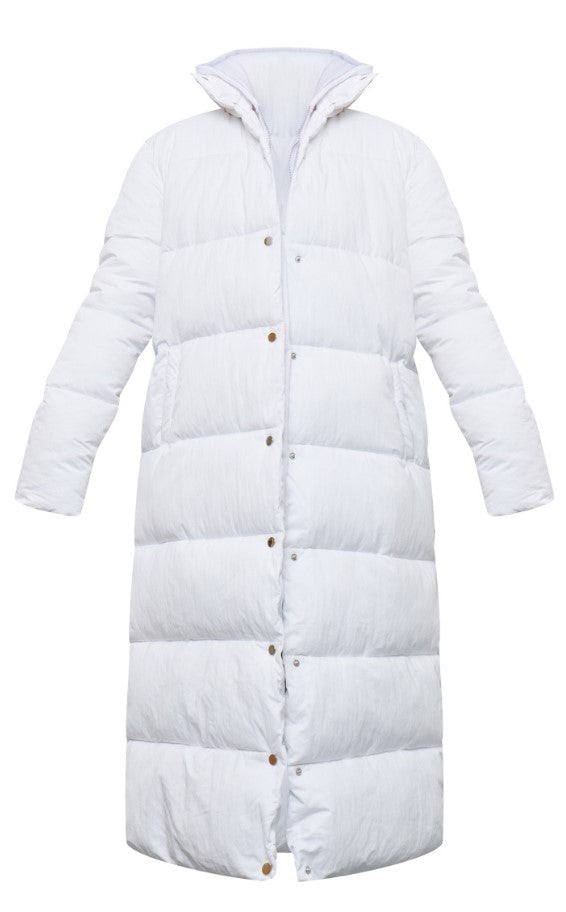 White Peached Maxi Puffer Coat