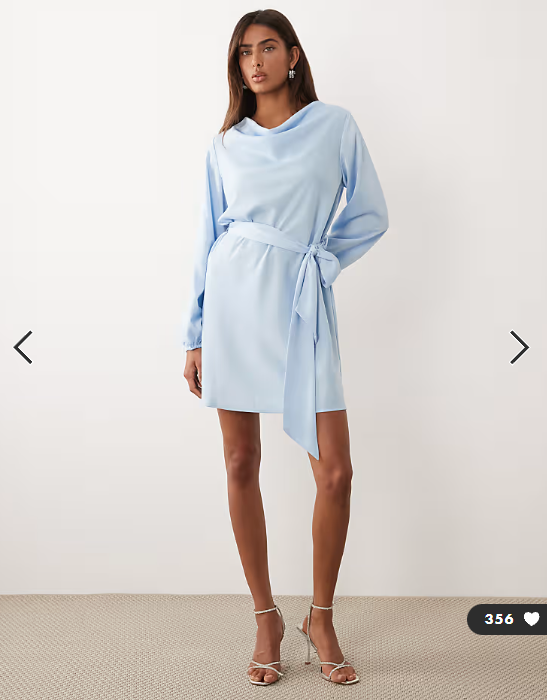YAS high neck long sleeve satin mini dress in skyway blue