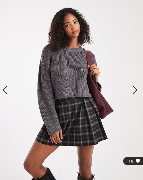 Brave Soul cropped knitted crew neck jumper in charcoal
