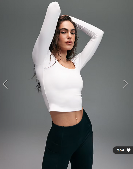 4505 active square long sleeve top in white