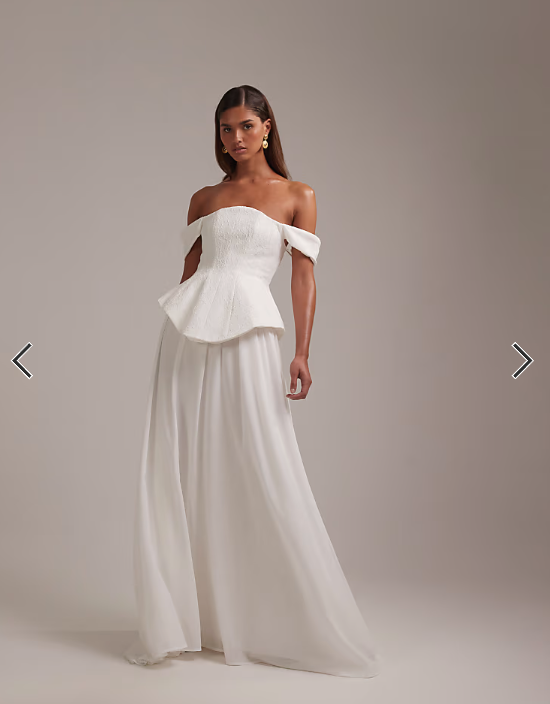 ASOS DESIGN structured lace bodice maxi wedding dress with chiffon skirt in ivory