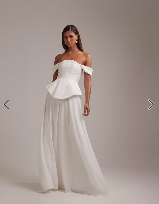 ASOS DESIGN structured lace bodice maxi wedding dress with chiffon skirt in ivory