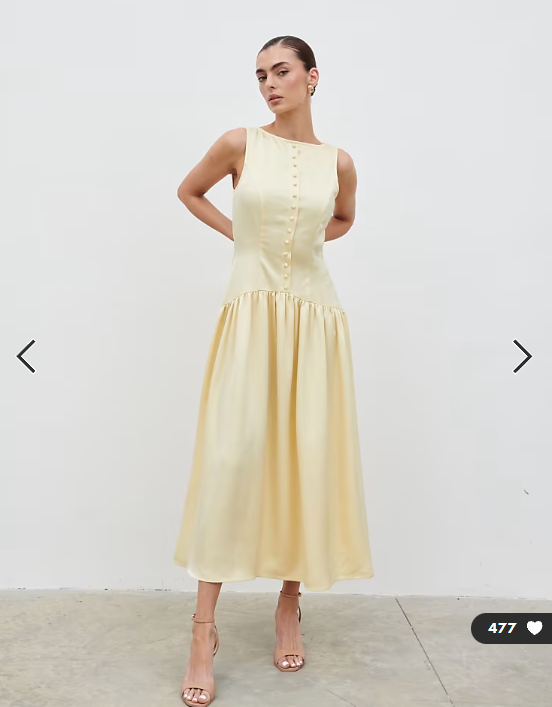 Pretty Lavish satin button down drop waist midaxi dress in lemon