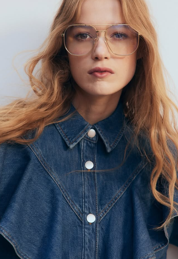 H&M - FLOUNCE-TRIMMED DENIM SHIRT
