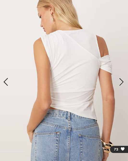 ASOS DESIGN slinky drape one shoulder top in ivory