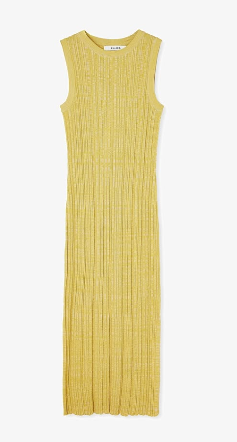 NAKD - Knitted Ribbed Sleevless Midi Dress- Green