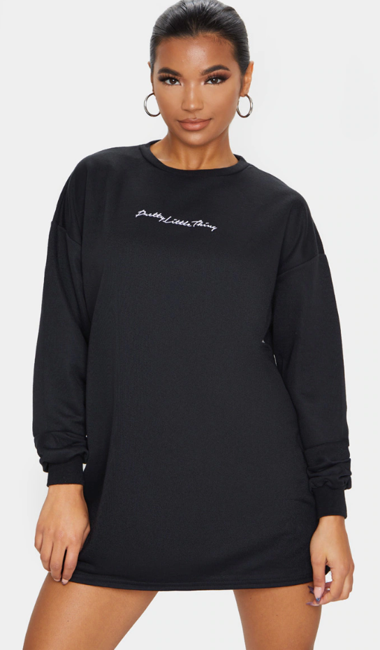 Black Sweat Embroidered Sweater Dress