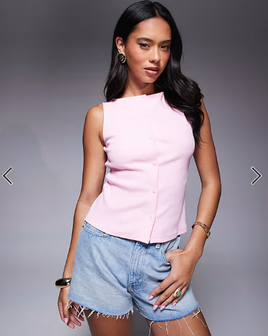 ASOS DESIGN wide neck ribbed button through tank top in baby pink