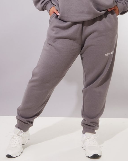Plt - Plus Charcoal Grey Oversized Slogan Joggers