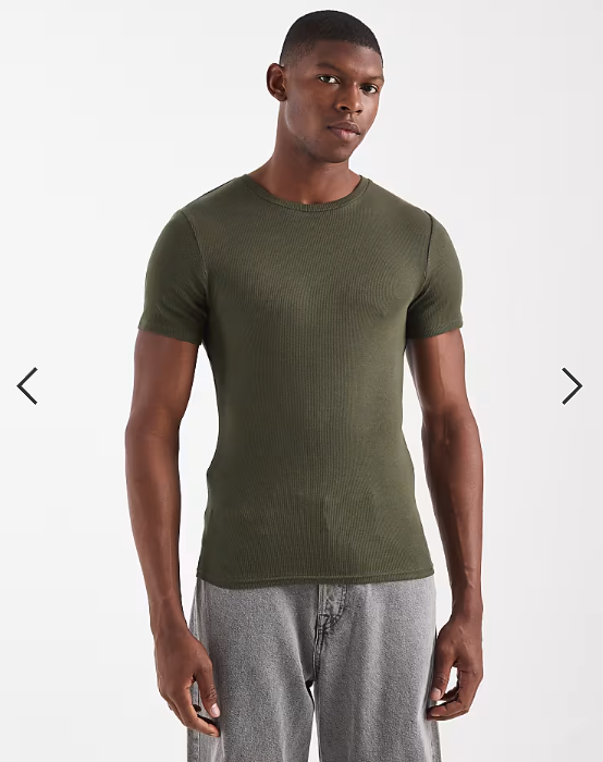 ASOS DESIGN Essentials muscle fit T-shirt in khaki rib .