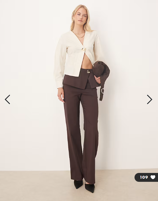 ASOS DESIGN Tall tailored fold over gold button straight leg trousers in mulberry