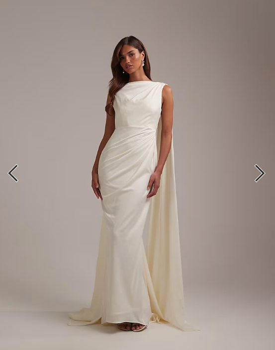ASOS DESIGN slash neck wedding dress with draped back and scarf detail in ivory