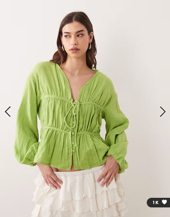 ASOS DESIGN long sleeve smock top with button front in green