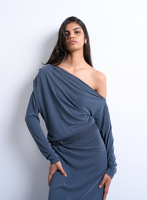 Topshop - cupro long skeeve bardot twist detail top