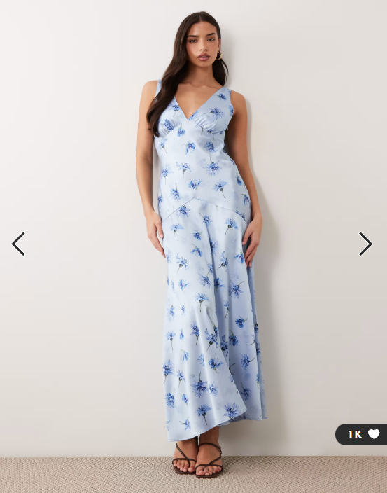 Gina Tricot sleeveless satin maxi dress in blue flower print