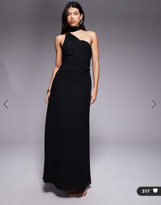 TFNC one shoulder scarf neck maxi dress in black
