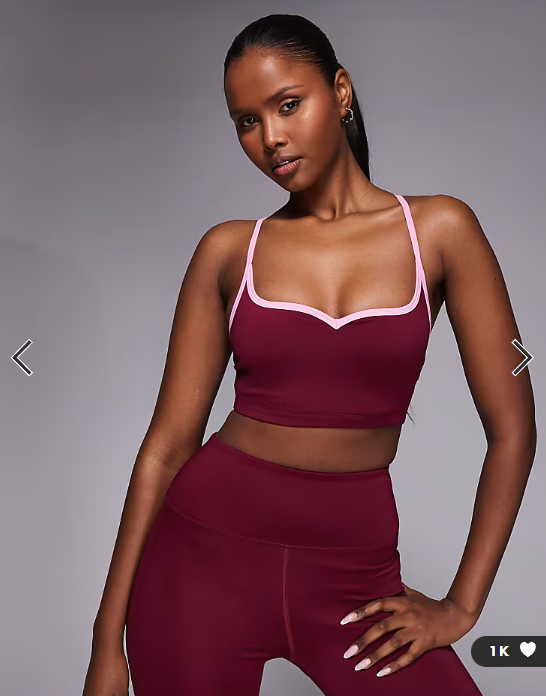 4505 active sweetheart neckline light support sports bra with adjustable straps in cherry red