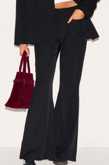 Black Low Rise Pocket Detail Tailored Woven Flared Trousers