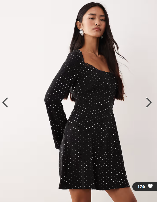 Nobody's Child Olivia lace square neck mini dress in black polka dot