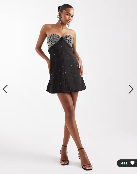 ASOS DESIGN embellished bandeau studded mini dress in black