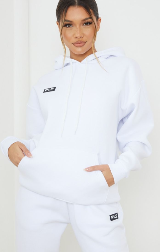 Plt - White Logo Badge Detail Oversized Hoodie