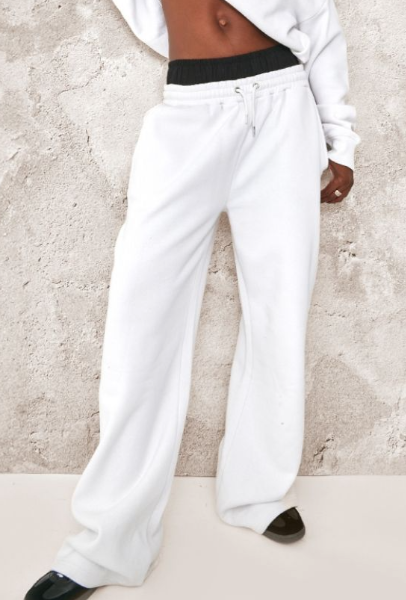 Tall White Double Waistband Wide Leg Jogger