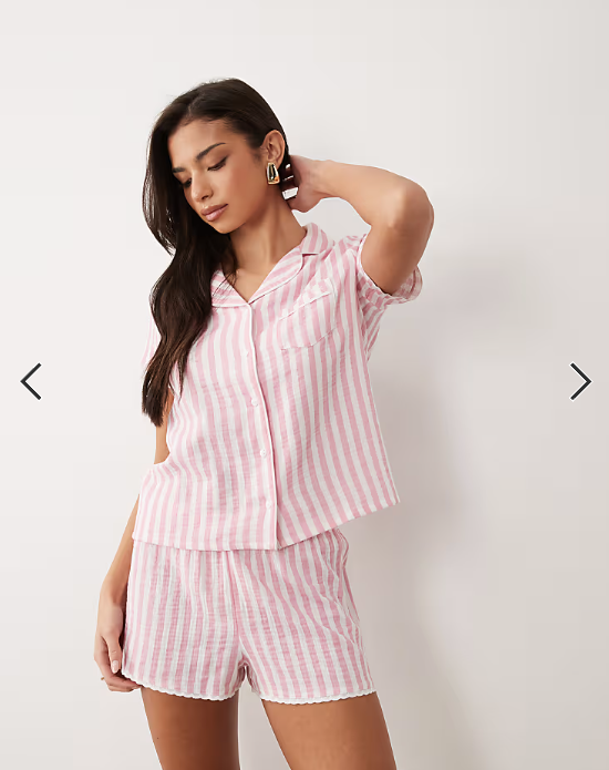 Boux Avenue cotton woven short pj set in pink stripe