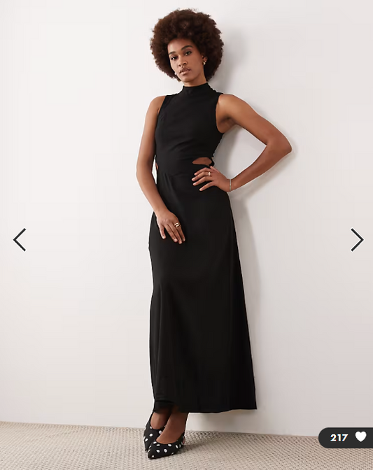 ASOS DESIGN Tall high neck linen look midaxi dress with cutout waist in black