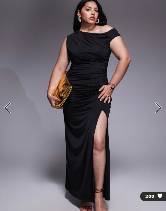 TFNC Plus asymmetric midi dress with thigh slit in black