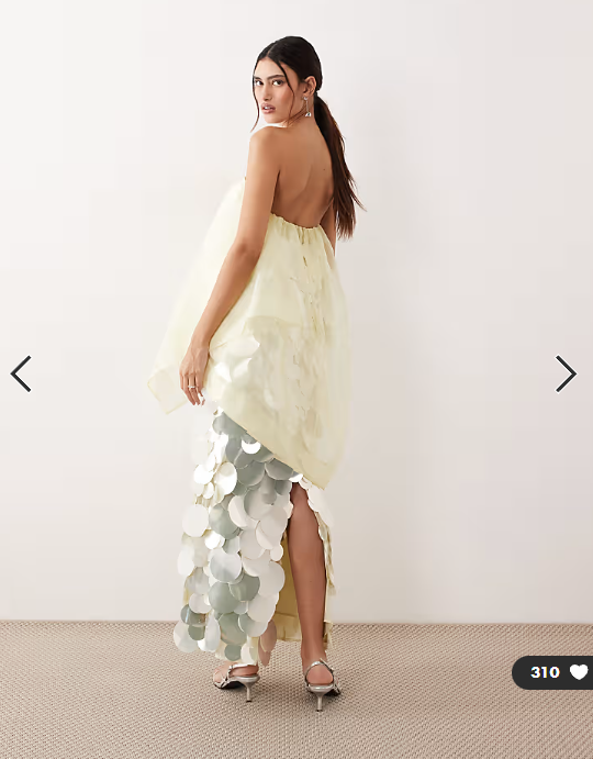 ARRANGE embellished sequin bandeau maxi dress with overlayer in buttermilk