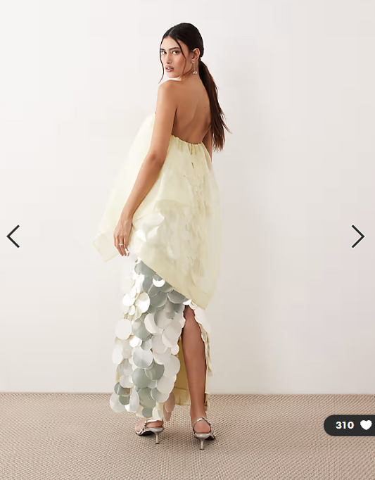 ARRANGE embellished sequin bandeau maxi dress with overlayer in buttermilk