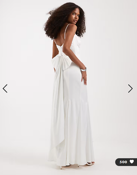 TFNC Bridal sweetheart neck satin maxi dress with chiffon hem and bow back in ivory