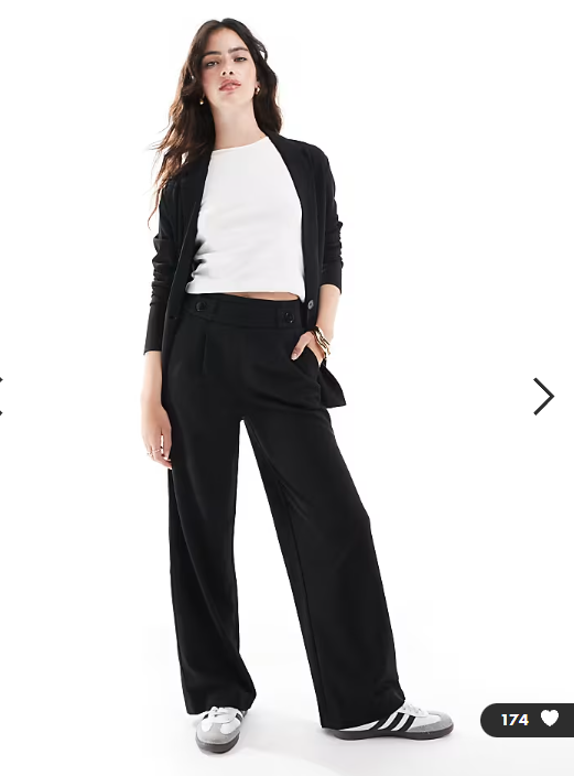 JDY button detail wide leg dad trousers in black