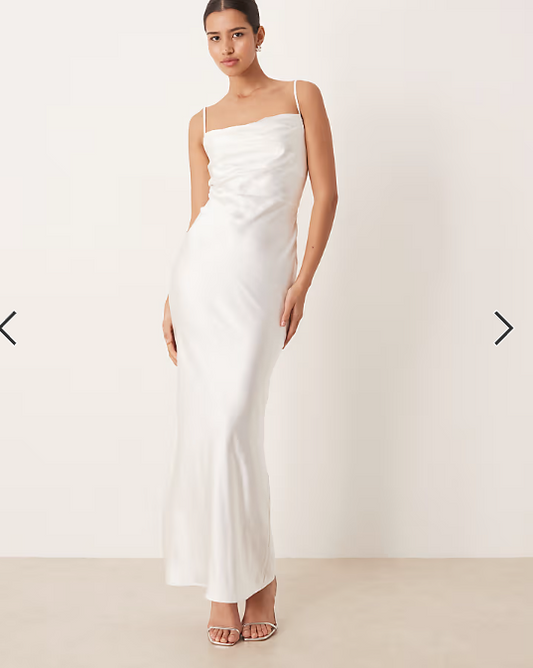 Pretty Lavish Bridal Keisha satin drape cowl neck cami maxi dress in ivory