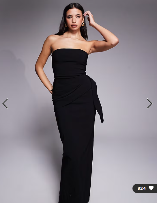 Vesper bengaline bandeau drape front detail maxi dress in black