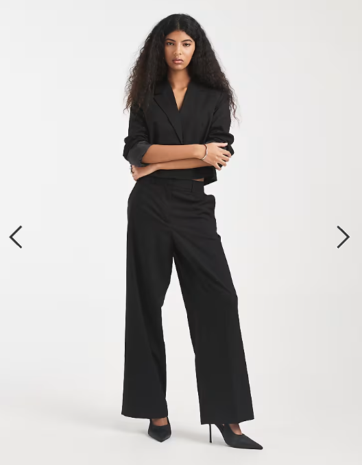 Pieces - tailored short blazer & High waisted wide leg trousers co ord in black SET