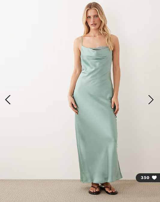 Vila lace insert cowl neck satin cami maxi dress in blue surf