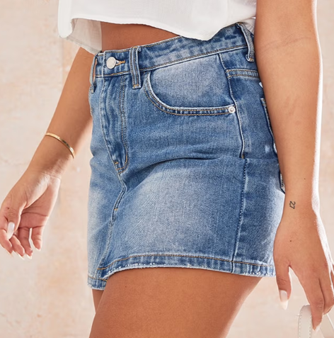 Plt - Mid Blue Wash Split Front Denim Mini Skirt