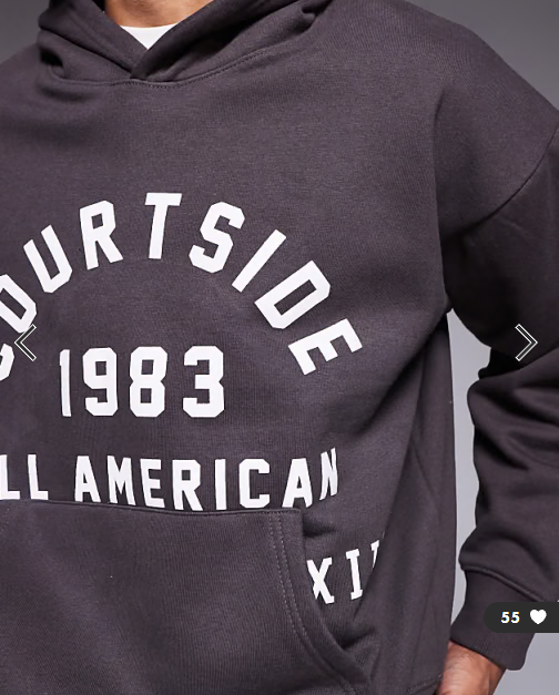 Courtside oversized pullover hoodie in brown with collegiate print