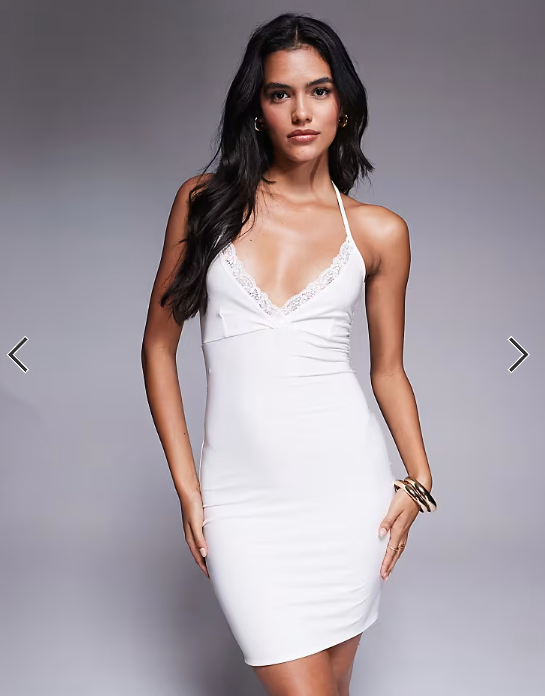 Fashionkilla double sculpted slinky lace trim wrap halterneck mini dress in white