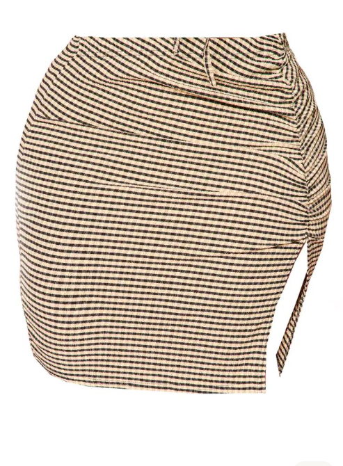Plus yellow gingham ruched split side mini skirt