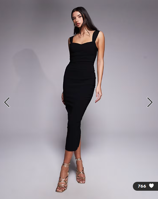 Vesper bengaline sweetheart neckline ruched front midaxi dress in black
