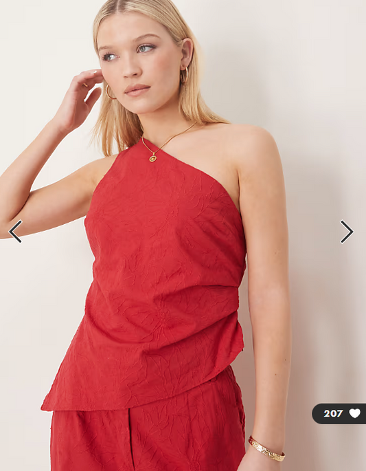 ASOS DESIGN tailored flower textured off the shoulder top co-ord in red