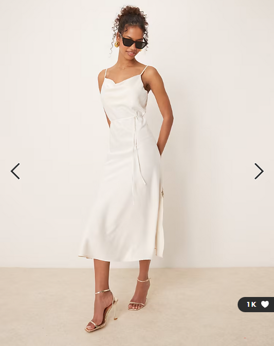 YAS satin cami midi dress in gardenia white