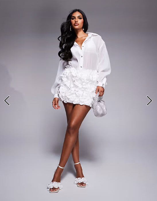 ASOS LUXE 3D floral ruffle mini skirt with drop pearl embellishment in white