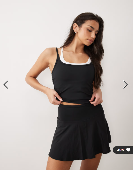 4505 active tennis double layer tank with cross strap back in black and white