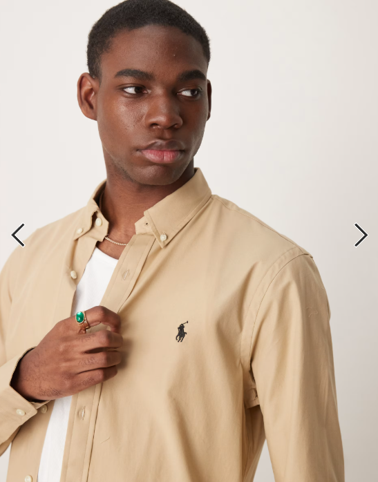 Polo Ralph Lauren icon logo slim fit stretch poplin shirt in beige