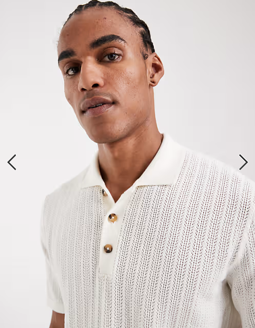 ONLY & SONS open knit polo shirt in cream.